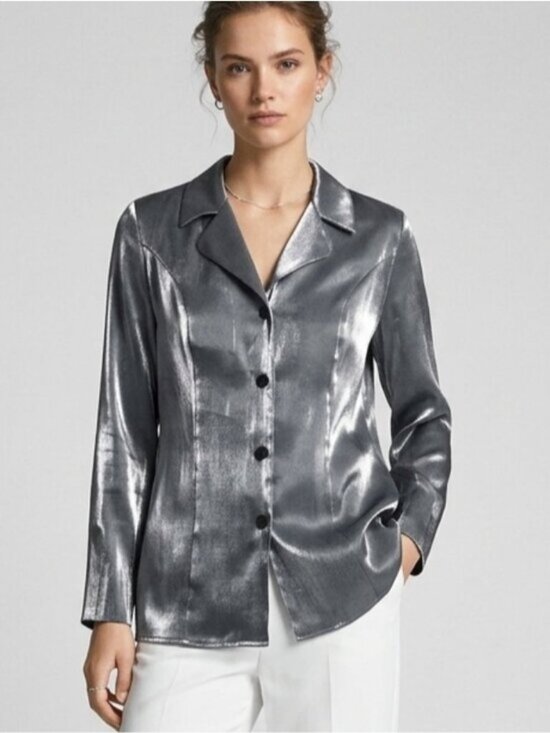 Lori M Collection Tops - Vintage Laura M Silver Metallic Blouse